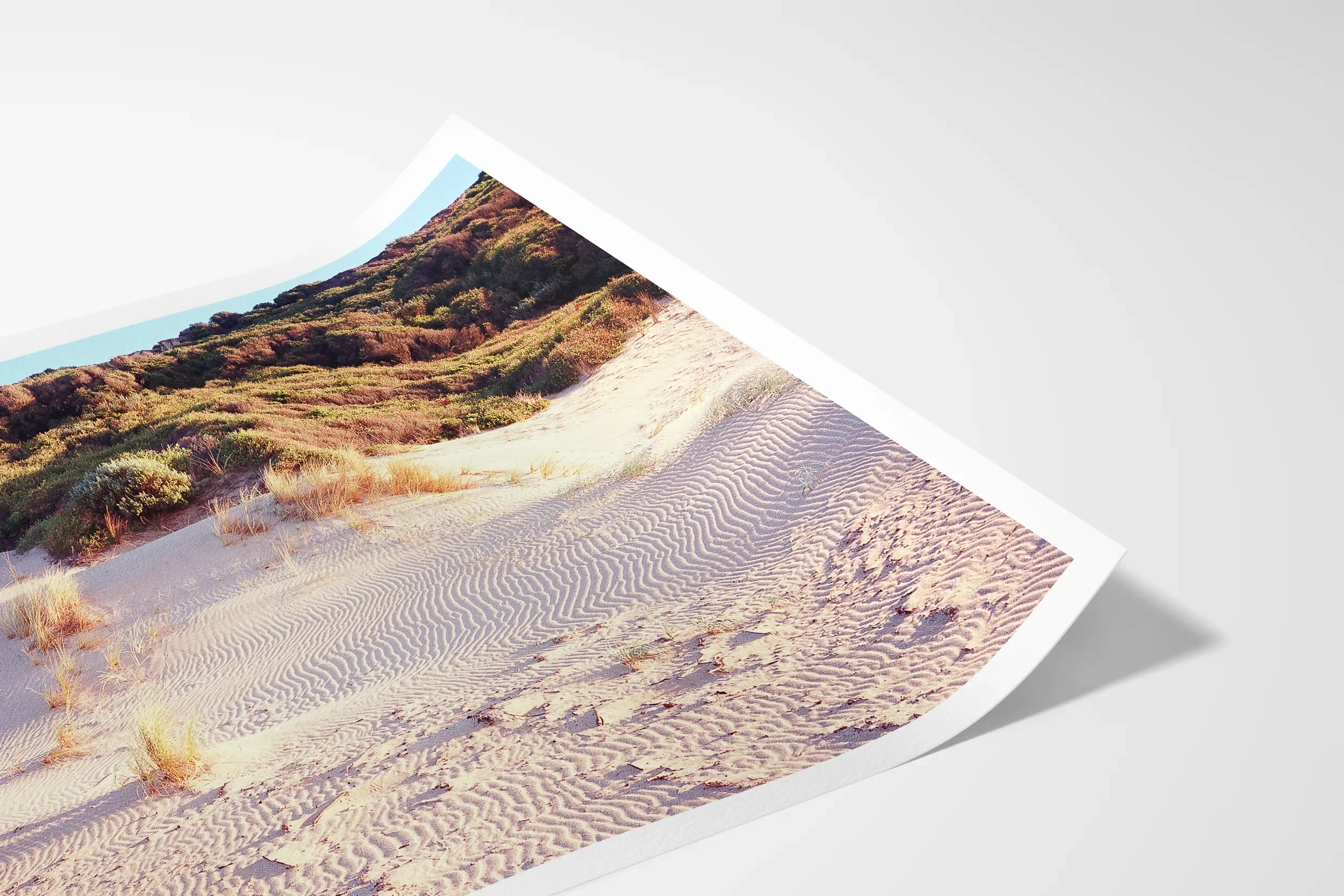 Moggs Creek Morning Ripples in Sand © Surf Coast Photography Prints-12_LANDSCAPE_PAPER_MOCKUP_CURL.webp