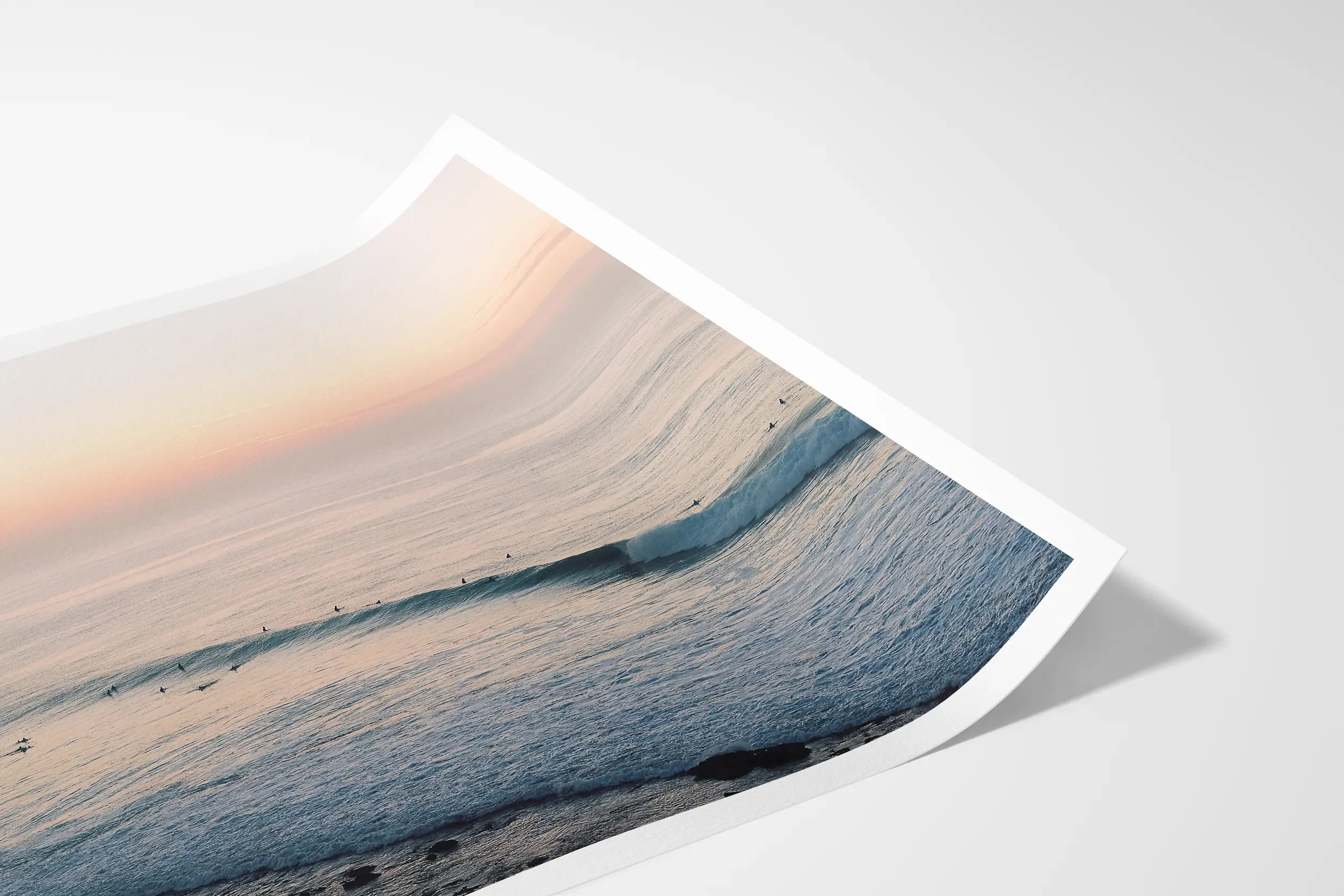 Winkipop Sunrise Surf © Surf Coast Photography Prints-5_LANDSCAPE_PAPER_MOCKUP_CURL.webp