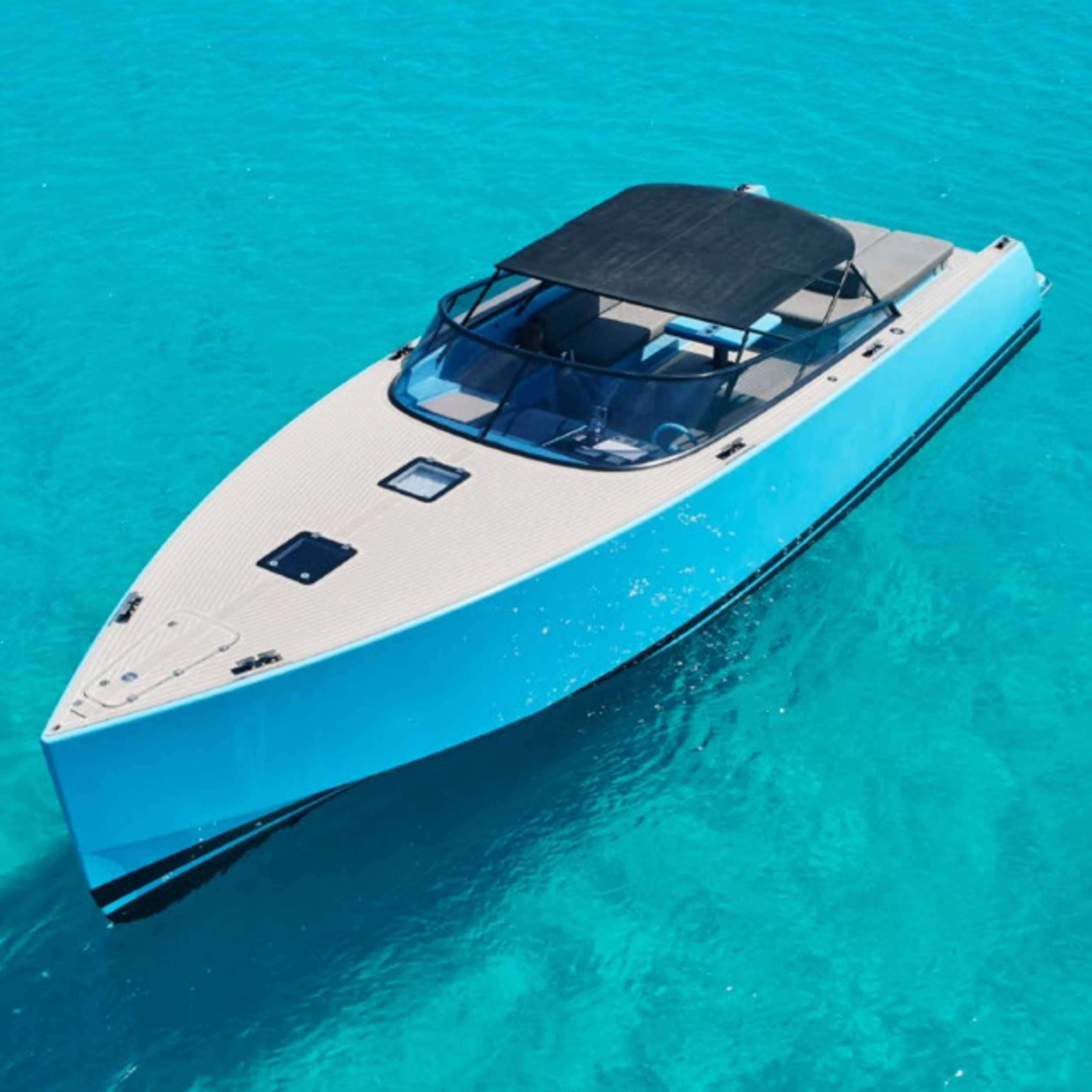 Luxury motorboat on turquoise water
