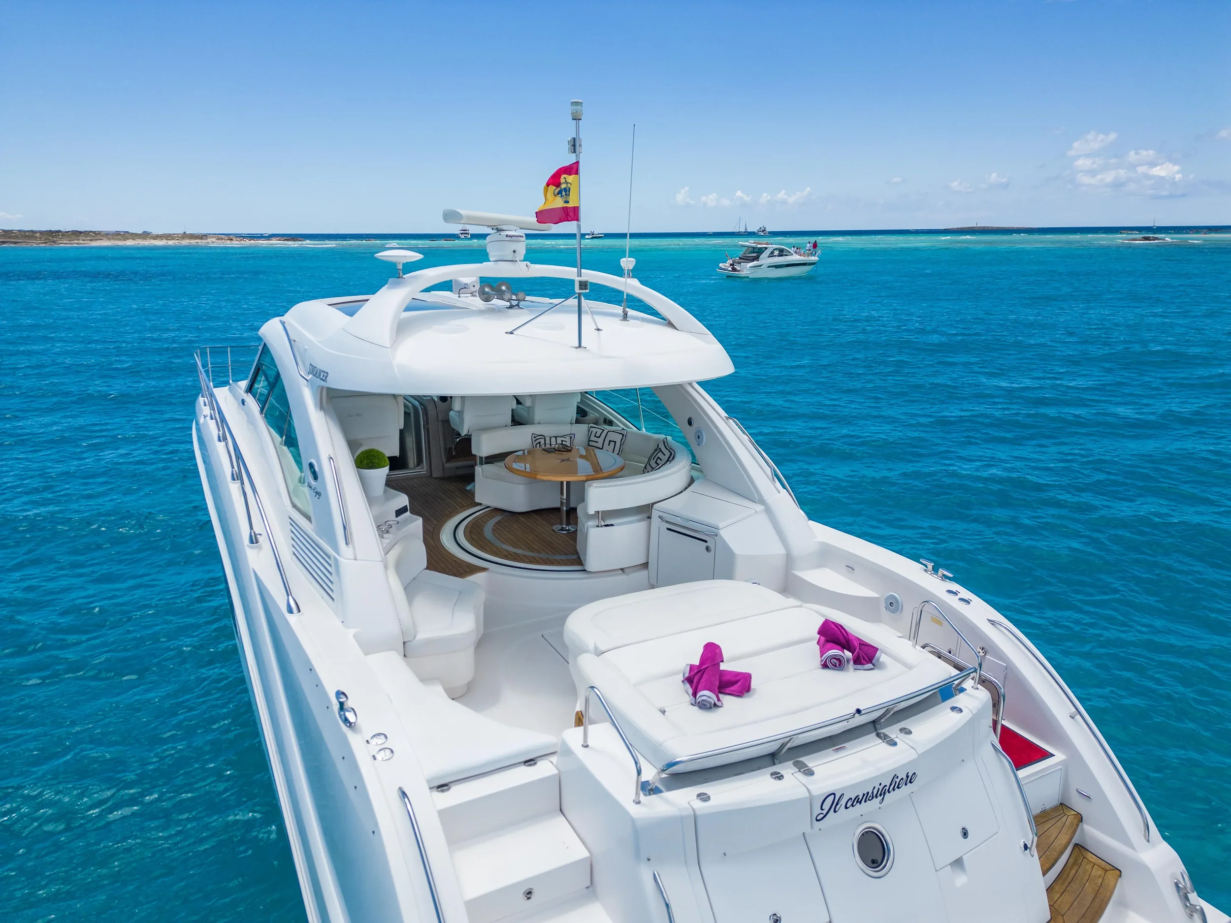 Sea Ray 55 Il Consigliere navigating smoothly along the Ibiza coastline