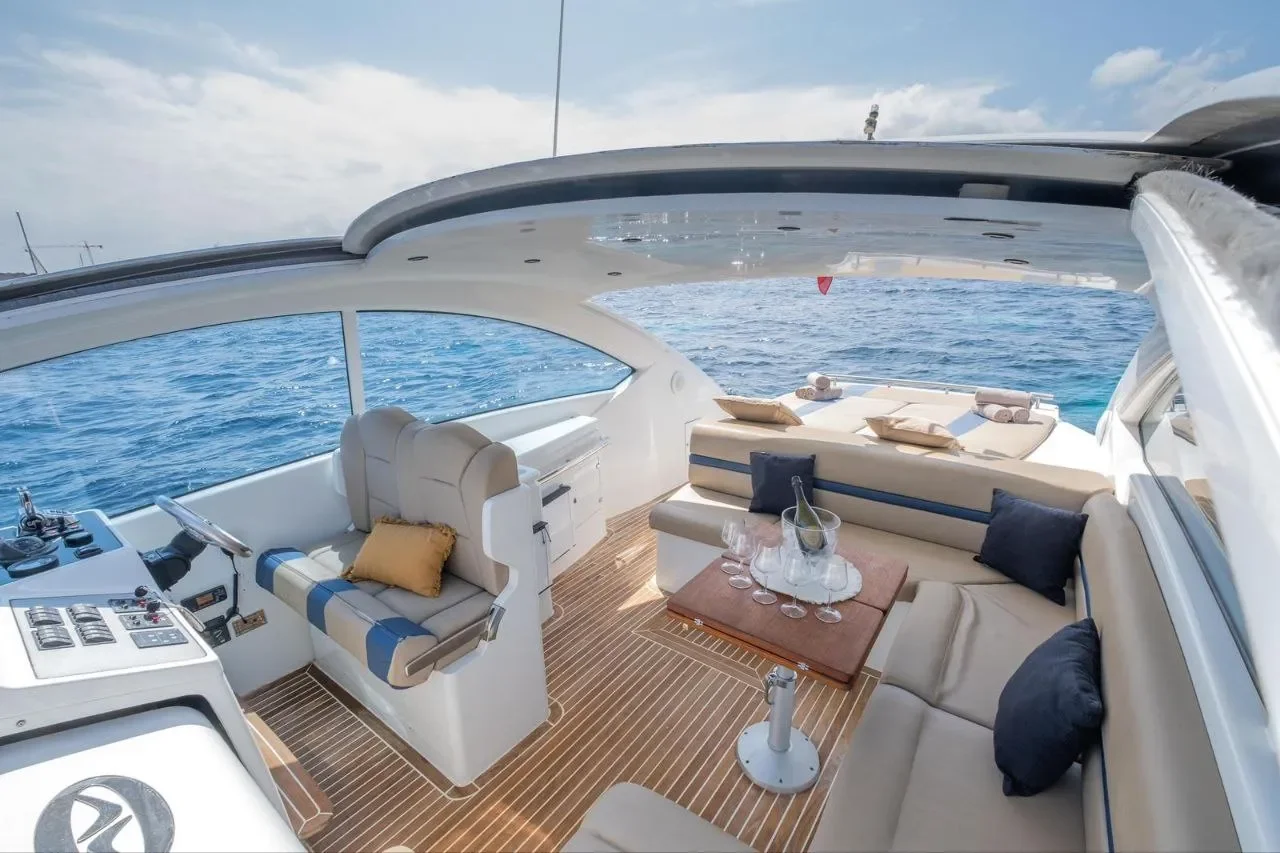 Numarine 55 Bewitched aft deck seating area arranged for relaxed outdoor dining
