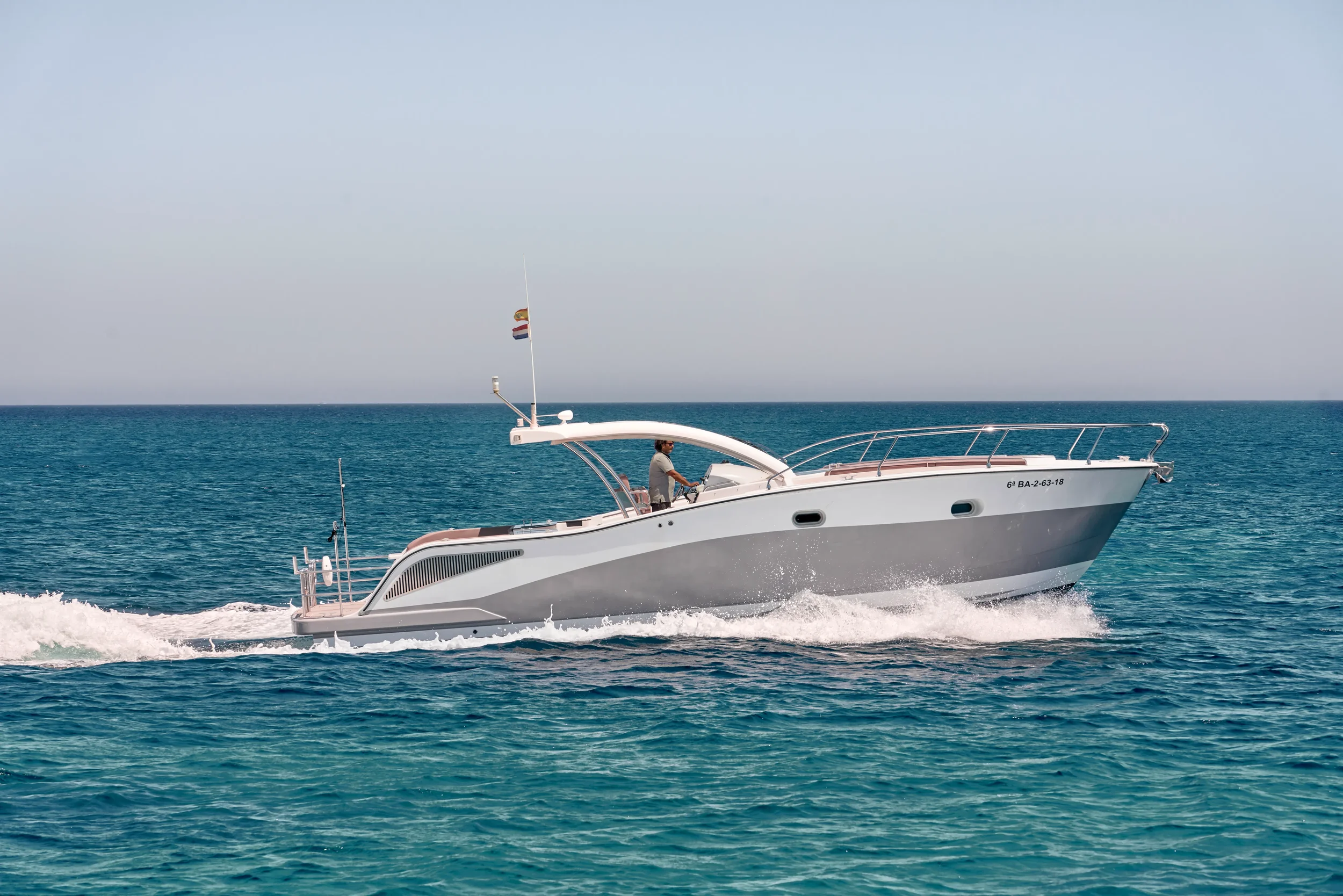 Astromar Xsea 42 cruising smoothly at speed along the open sea near Ibiza