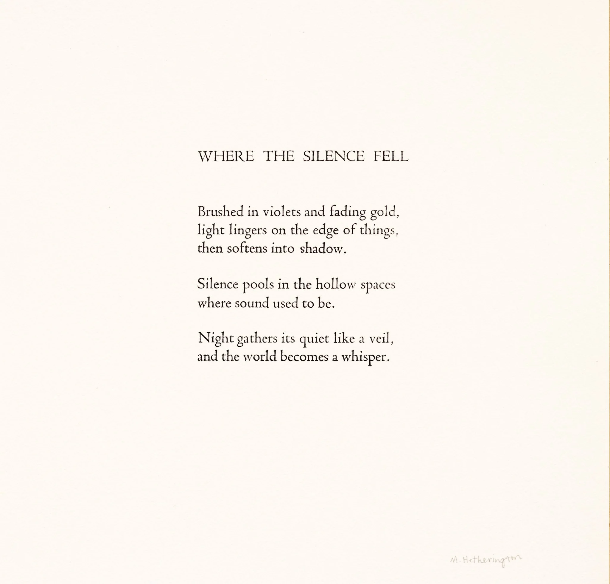 Where The Silence Fell, Letterpress 2026
Paper size 32 x31cm
Edition 12
Unframed €220