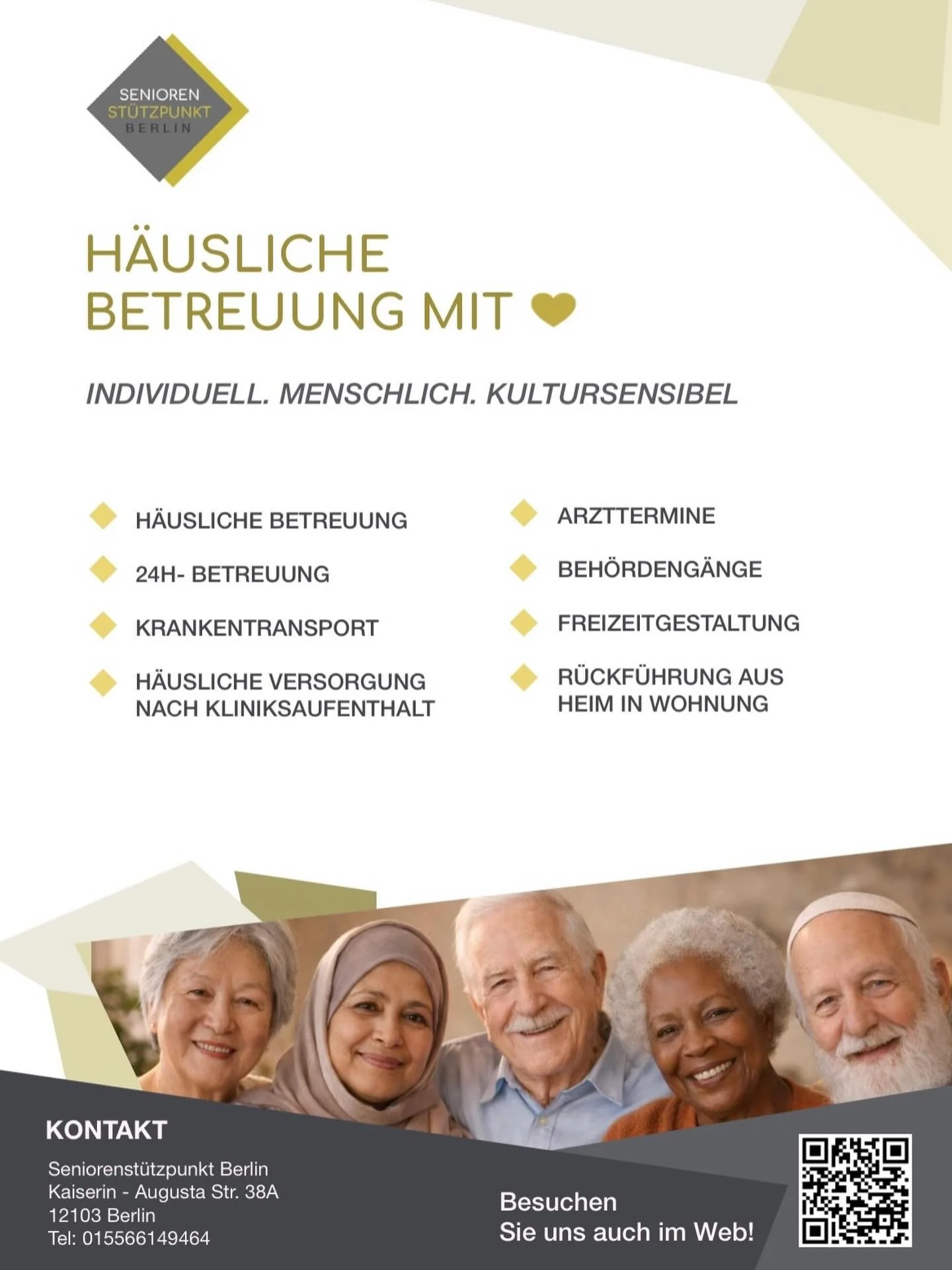 Nach einem Krankenhausaufenthalt oder im Alltag allein zu Hause braucht man oft mehr Unterst&uuml;tzung, als man denkt.

Der Seniorenst&uuml;tzpunkt Berlin steht Ihnen und Ihren Angeh&ouml;rigen zuverl&auml;ssig zur Seite.
Wir bieten kultursensible, 