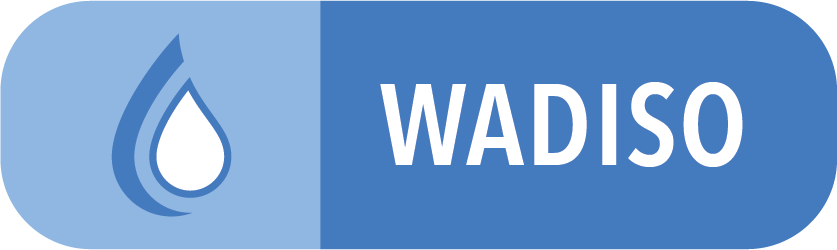 Logo with water droplet icon and the word 'WADISO' on a blue background.