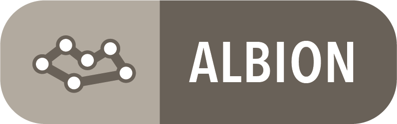 Logo with stylized molecular structure and the word 'ALBION' in bold letters.