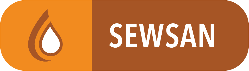 Sewsan logo with a flame icon on the left and the word 'SEWSAN' on the right in white text on a brown background.