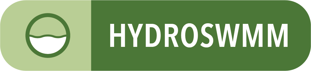 A logo with a water drop icon and the word HYDROSWMM.