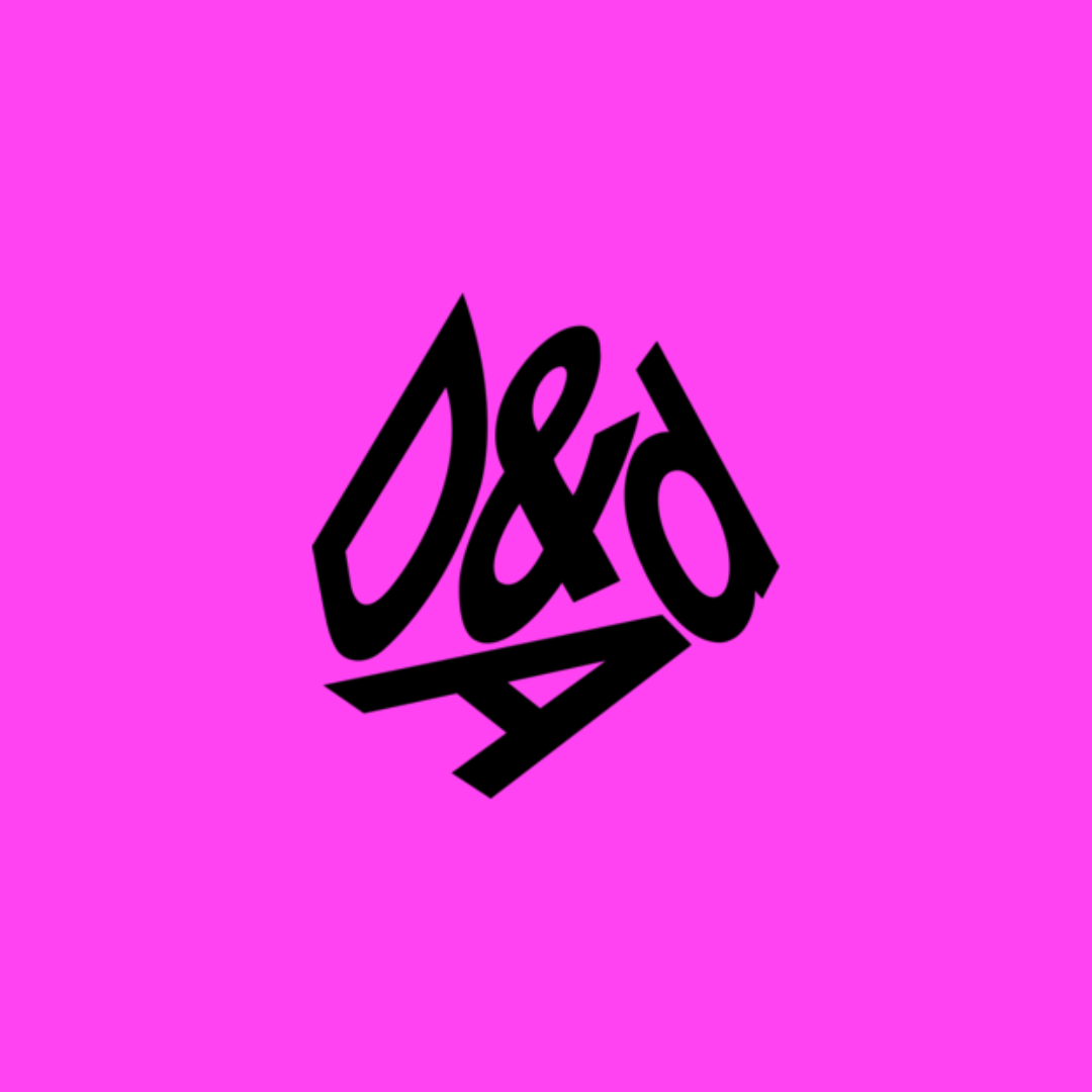 D and AD logo on a pink background 