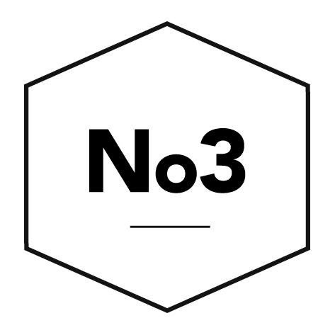 A black and white hexagon shape with the text 'No 3' inside.