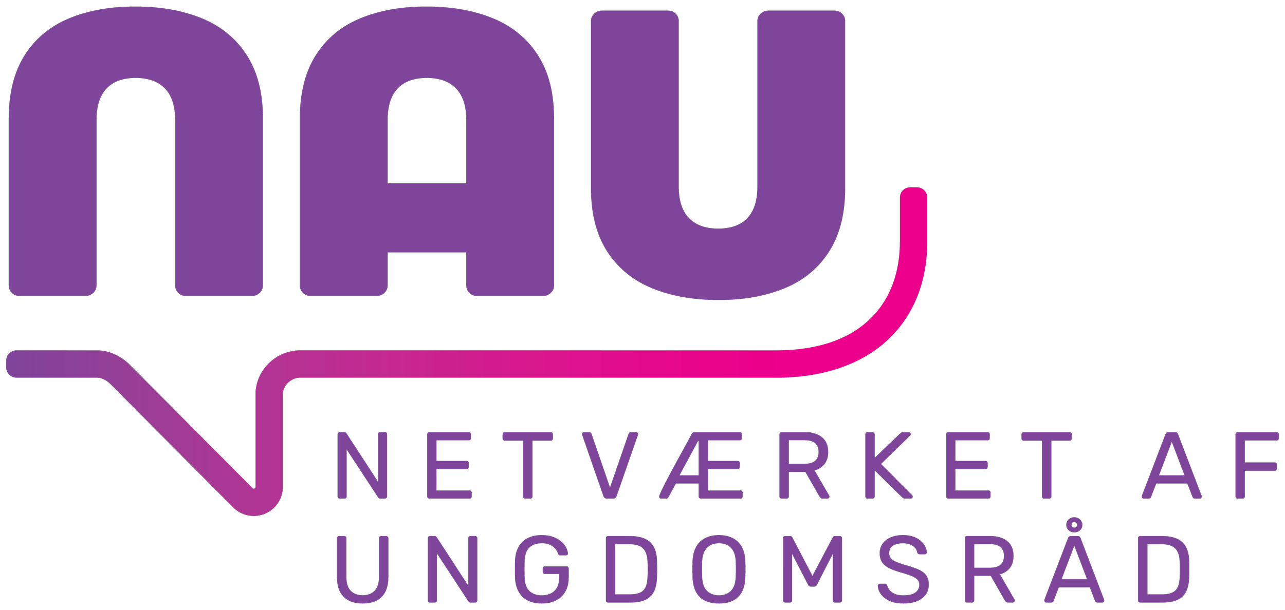 Logo for NAIU, with purple and pink text and design elements, and Swedish words 'Nätverket för ungdomsråd'.