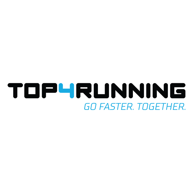 Logo for Top 4 Running with the tagline "Go Faster. Together." in blue text.