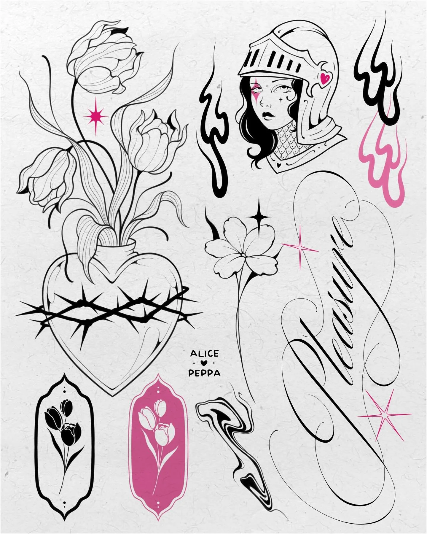 Inspiration for your next tattoo 🩷🖤 Save yourself from the Sunday scaries and book a new tattoo ✨