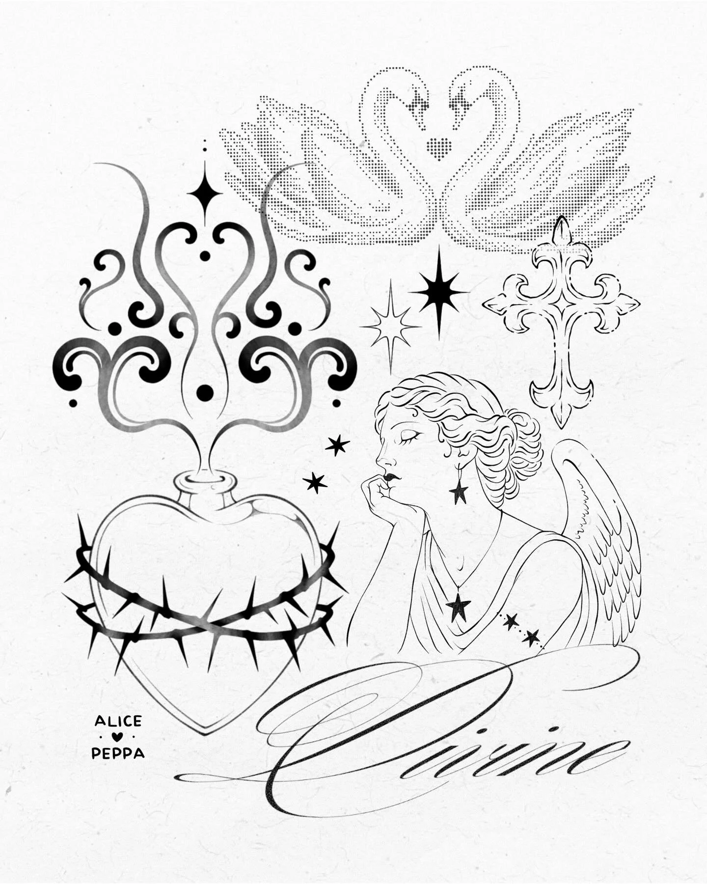 Trying not to agonise so much over flash sheets having loads on them or having a perfect theme so this is just &lsquo;things I&rsquo;d like to tattoo&rsquo;. All repeatable, all can be customised for you xoxo