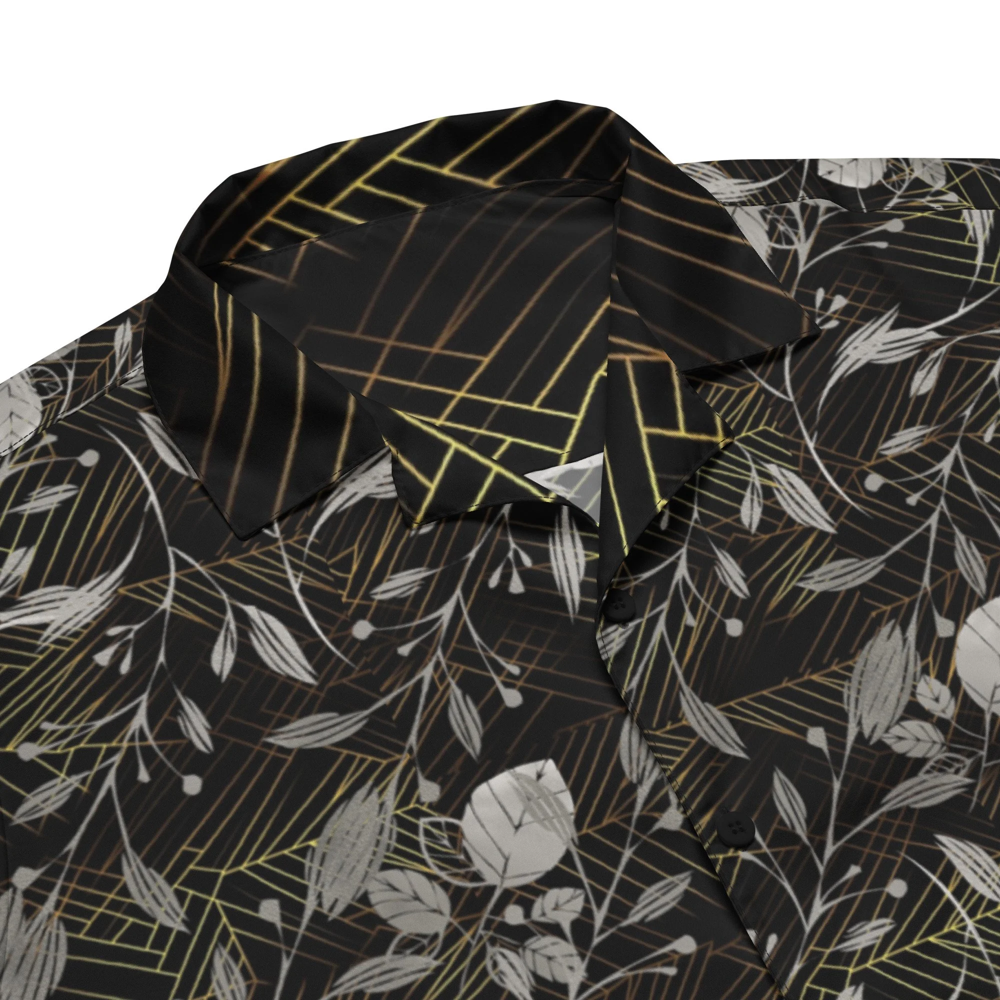 Art Deco Gold Black and Silver with Leaves Button Shirt