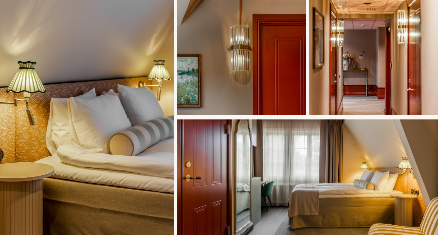 Fyra interiörbilder från Hotell Villan i Ludvika