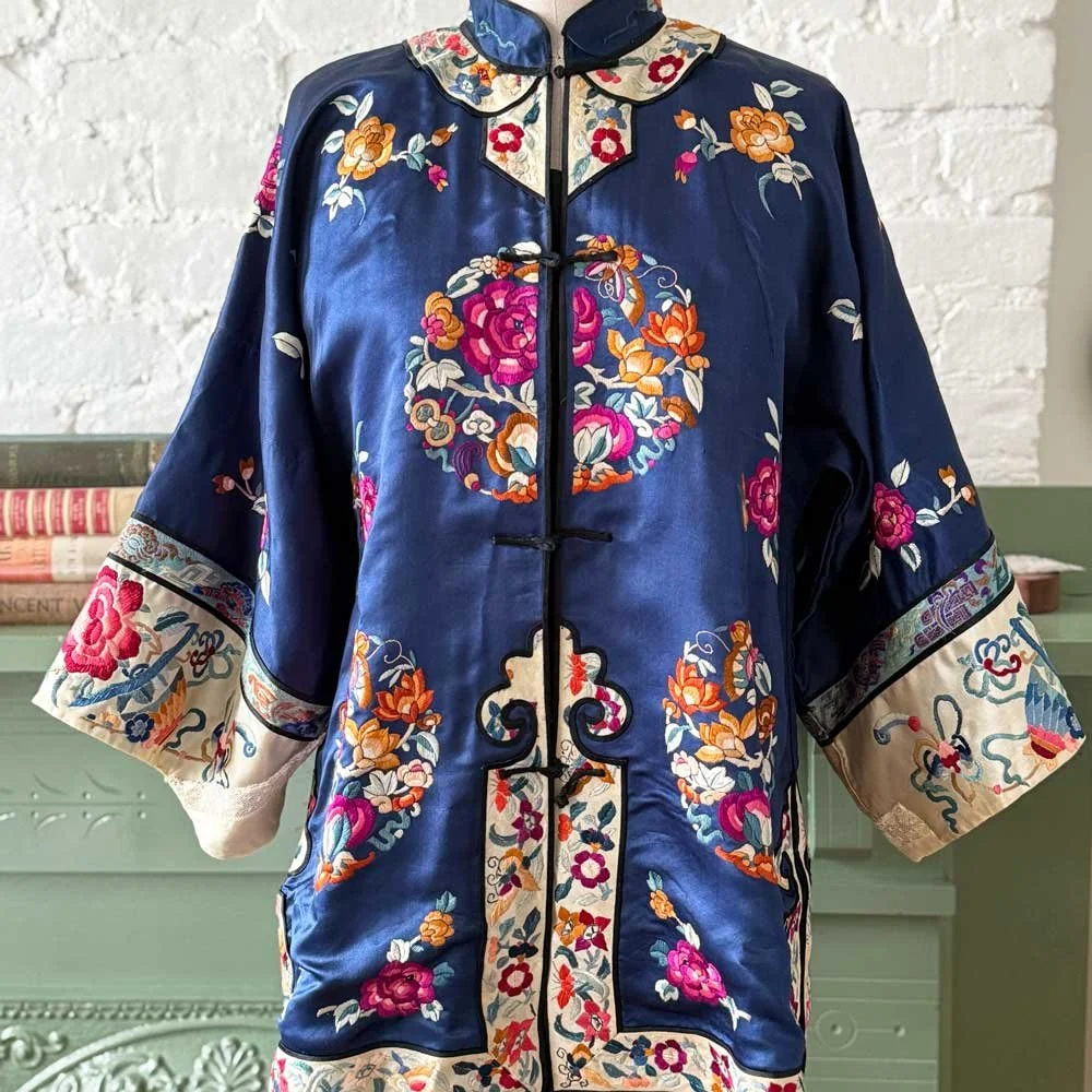 Exquisite 1920s Floral Embroidered Silk Jacket