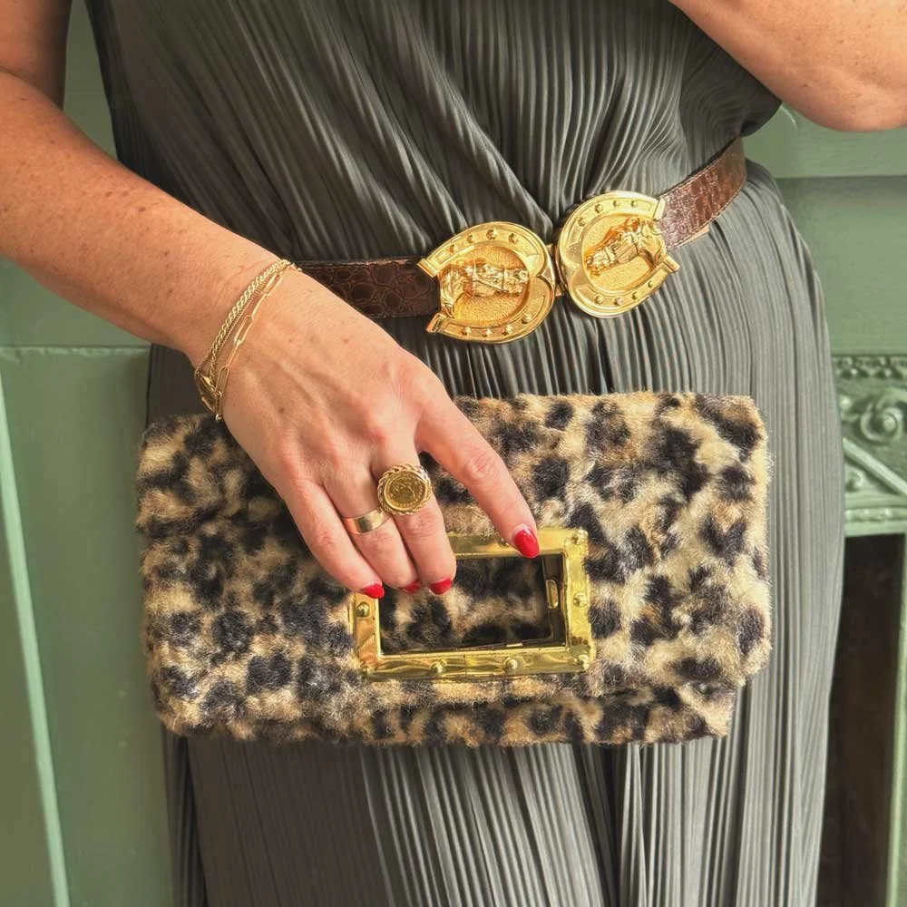 Vintage Leopard Faux Fur Clutch