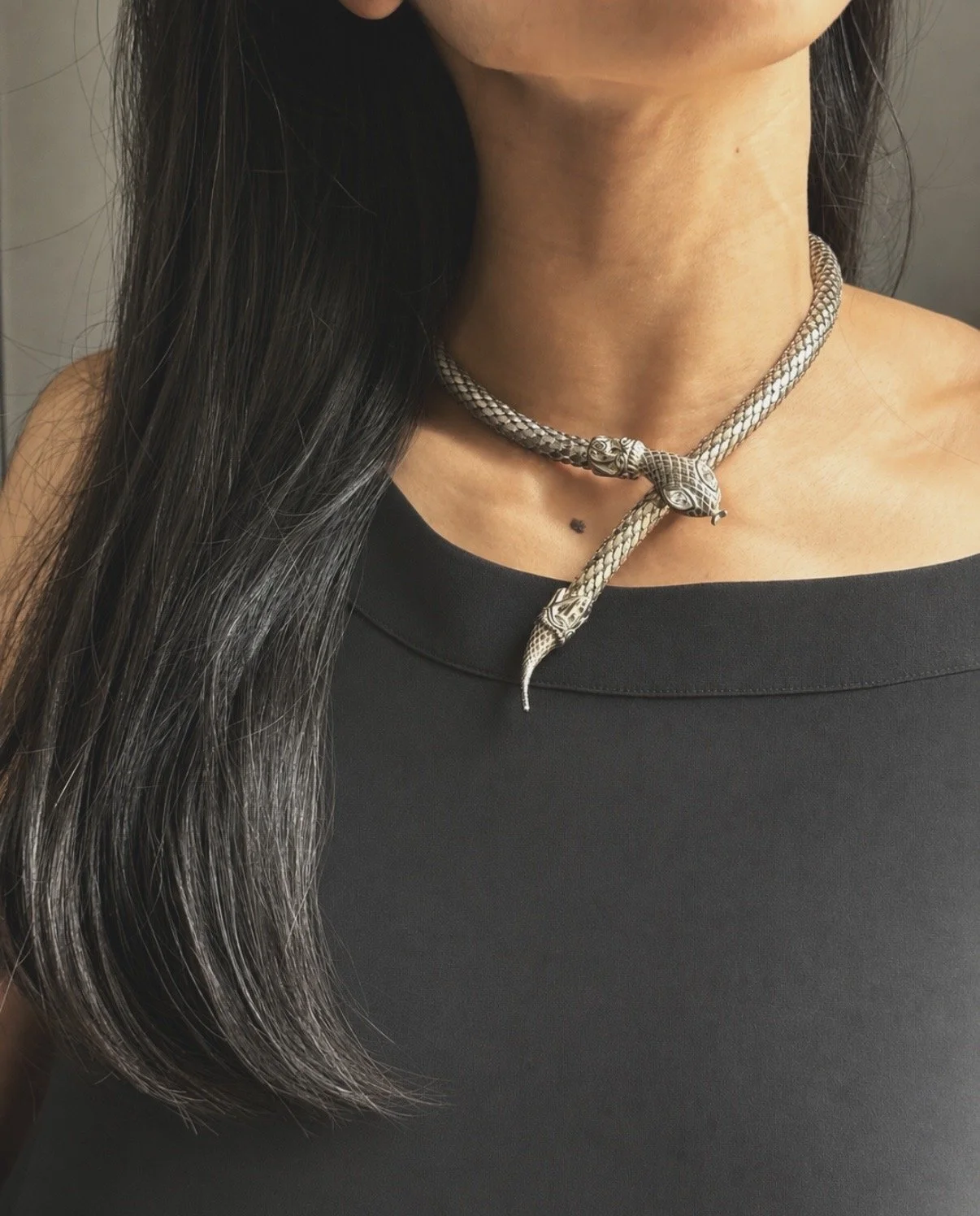 Vintage Silver Mesh Snake Necklace