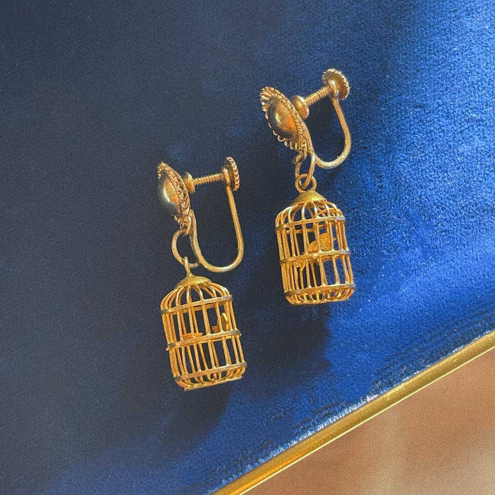 Antique Caged Bird Earrings