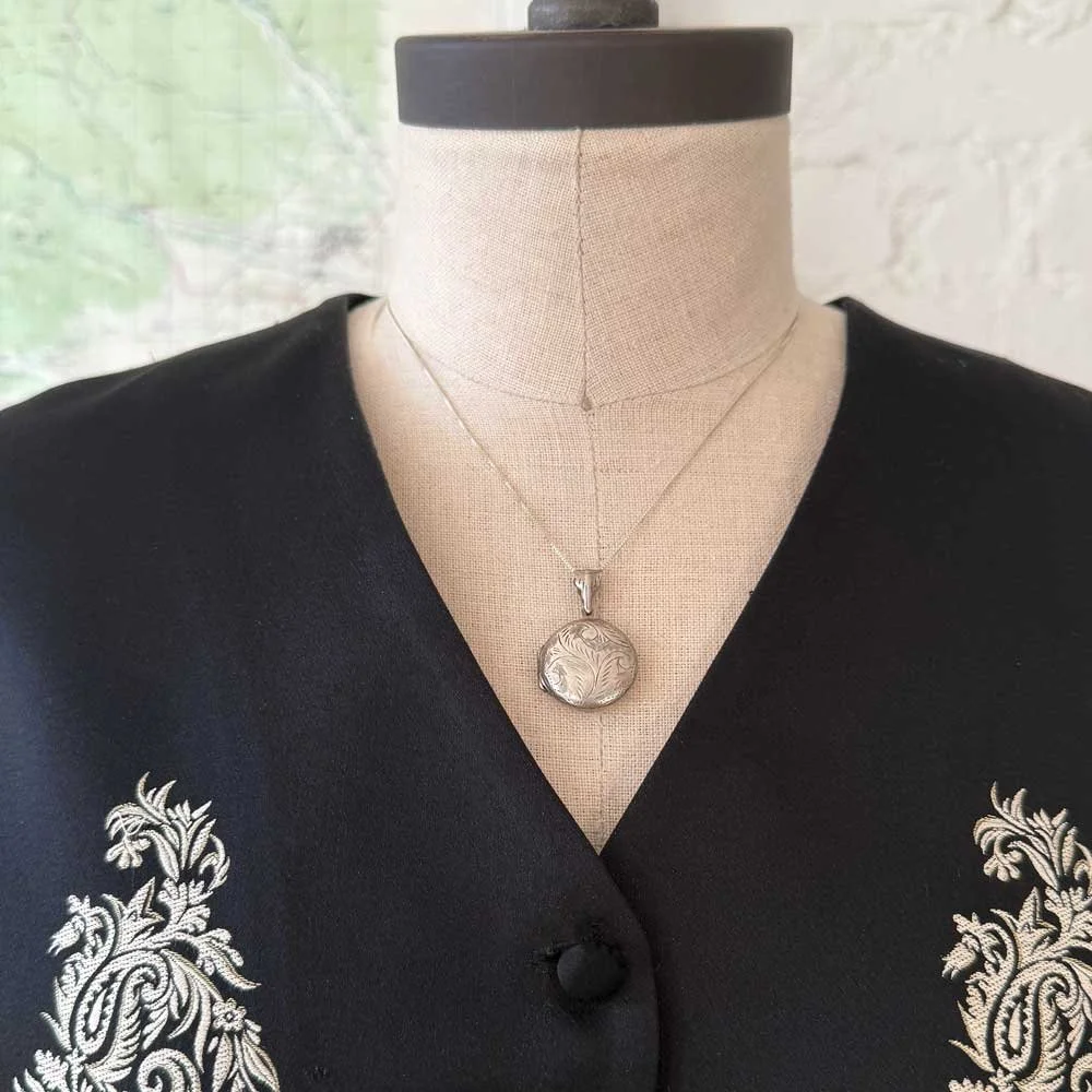 Antique Sterling Silver Round Locket Necklace