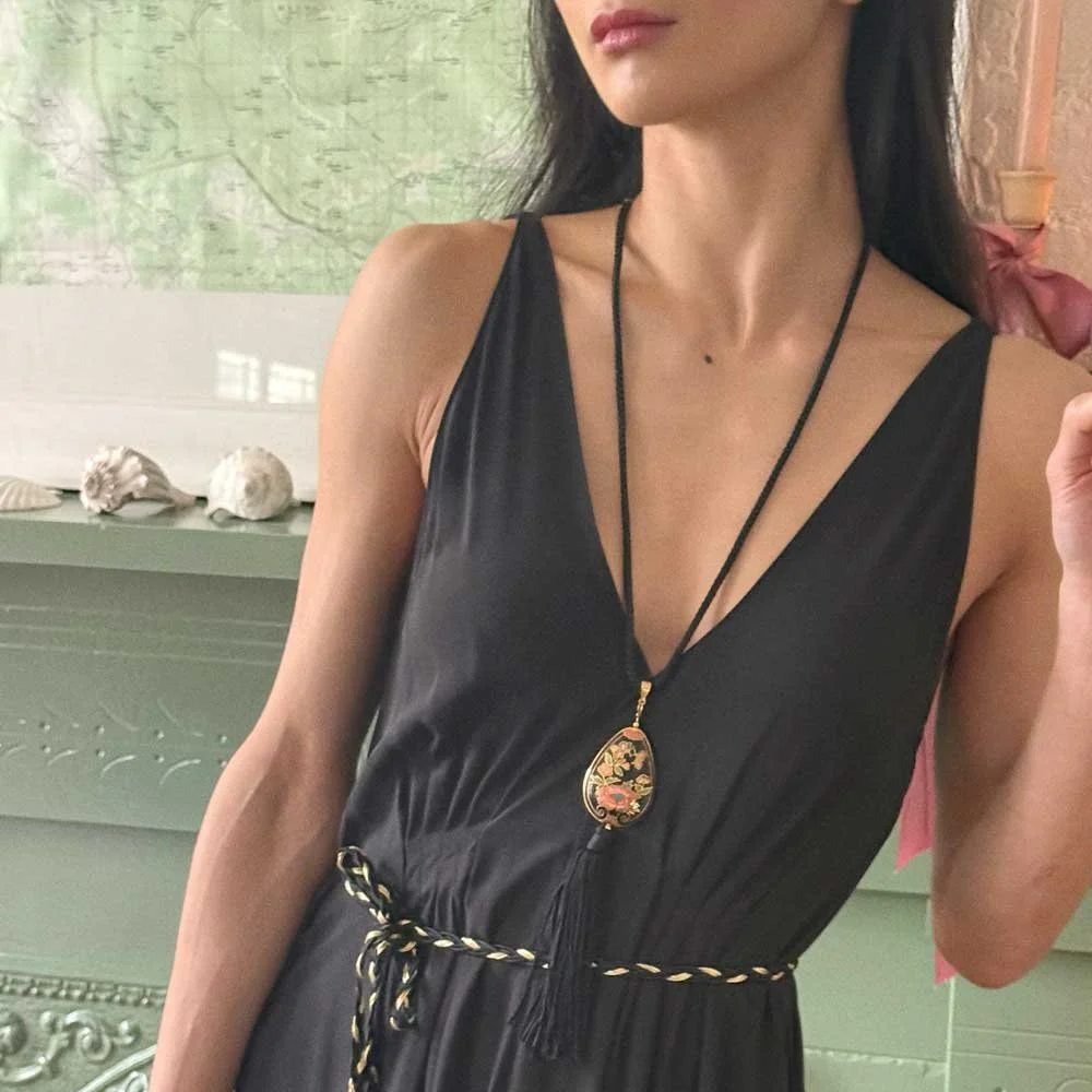 Vintage Cloisonne Tassel Necklacw