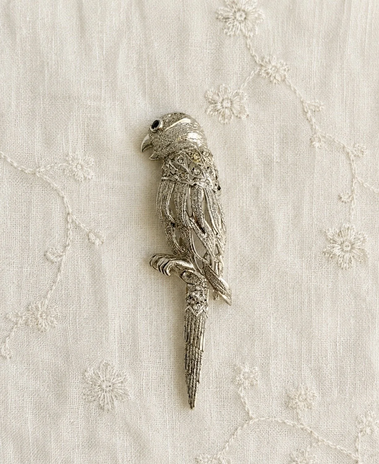 Vintage Sterling Parrot Brooch