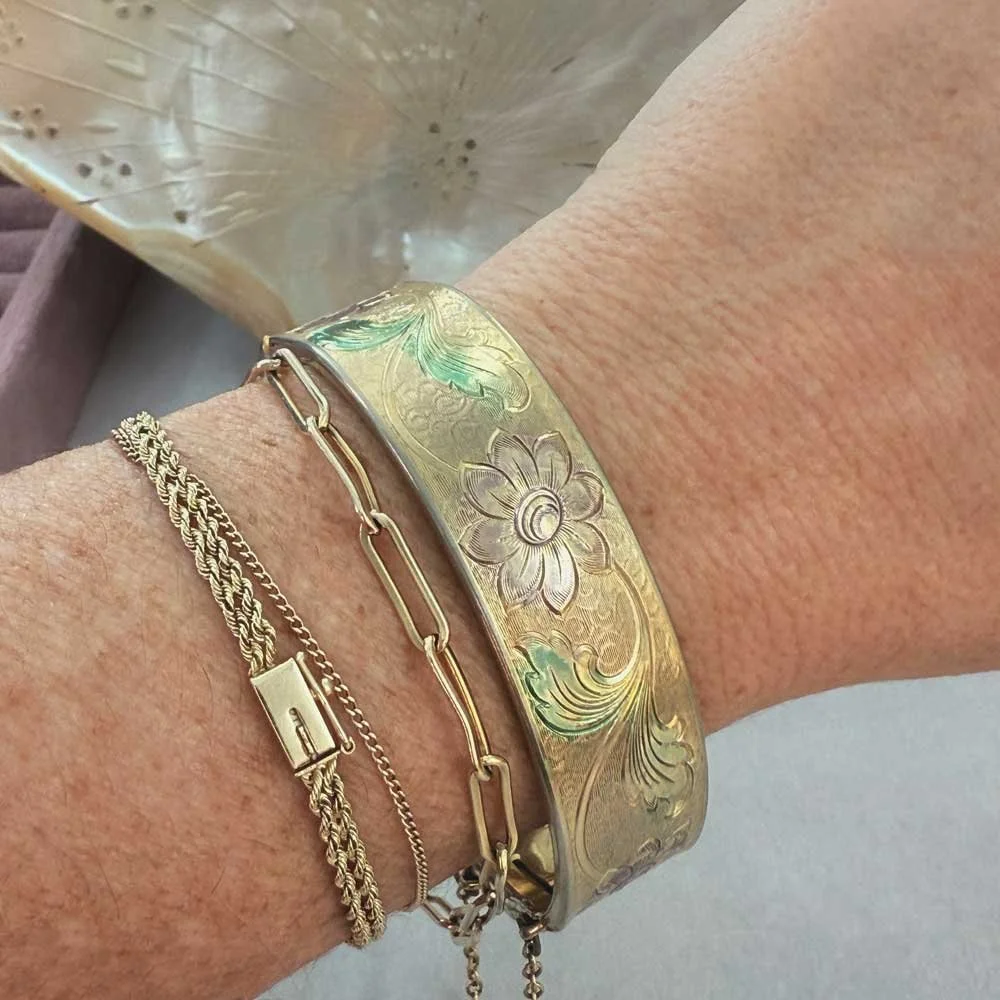 Vintage Gold Floral Etched Bracelet