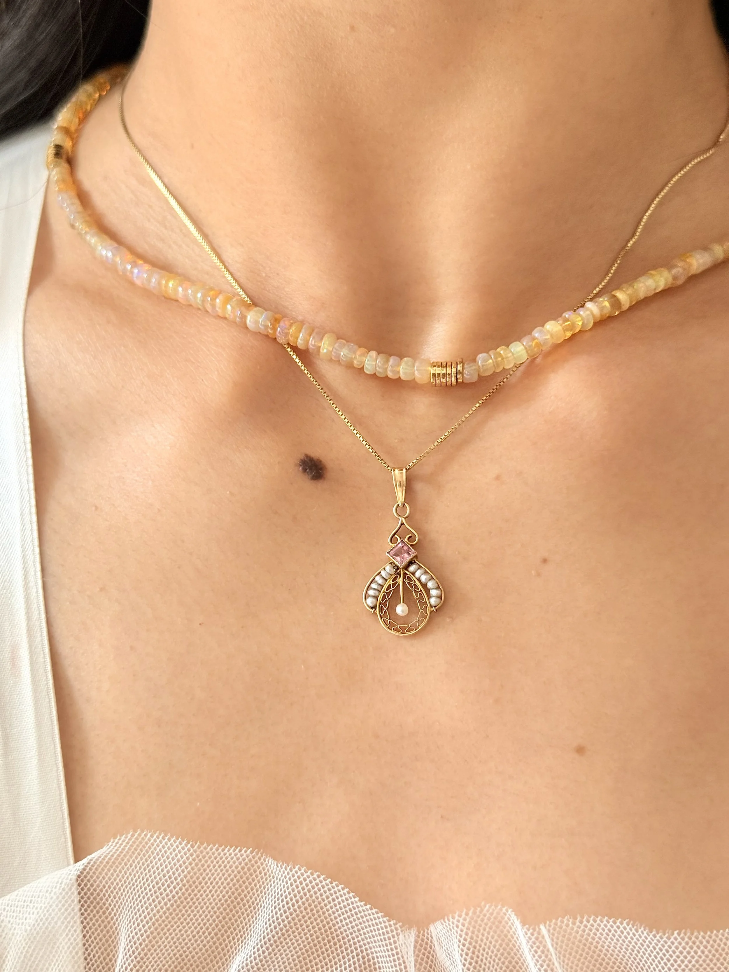 Antique Pearl and Amethyst Lavalier Necklace