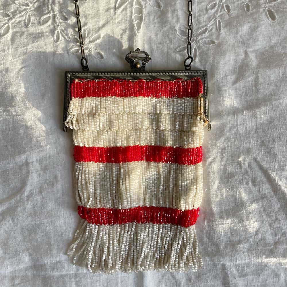 1920s Candy Stripe Beaded Evening Bag