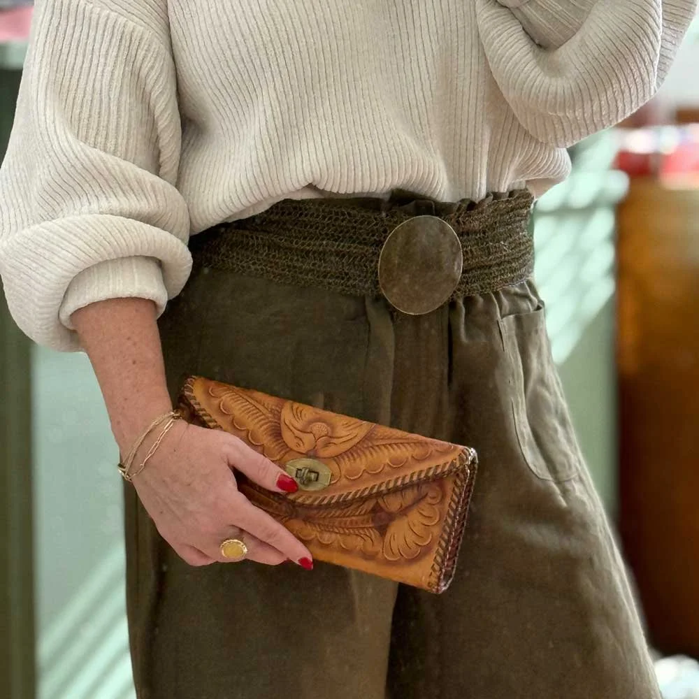 Vintage Tooled Leather Clutch