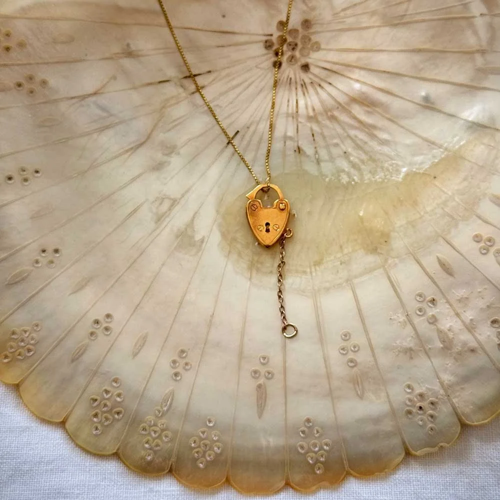 Gold Locked Heart Charm Necklace