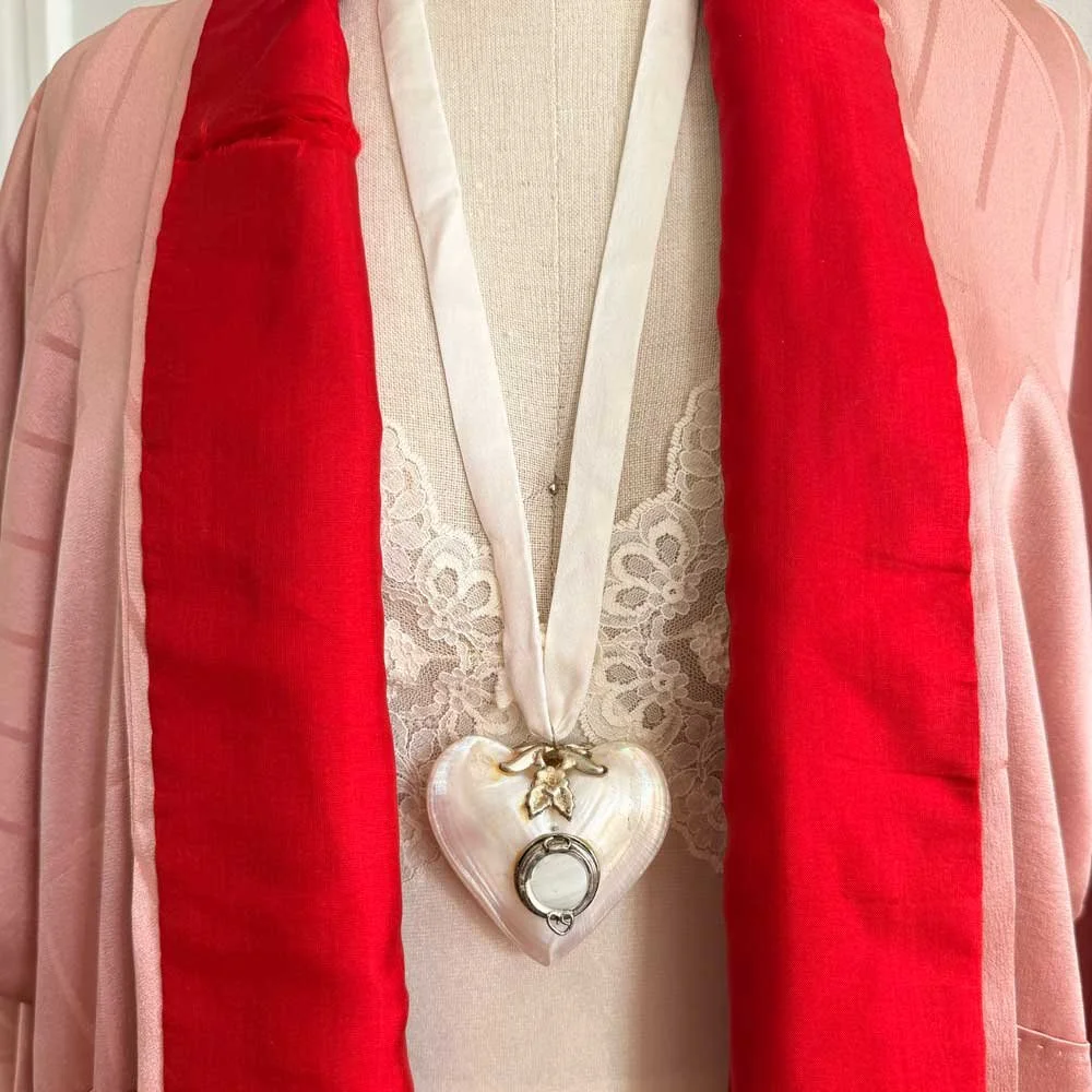 Rare Antique Heart-Shaped Shell Trinket Box Pendant