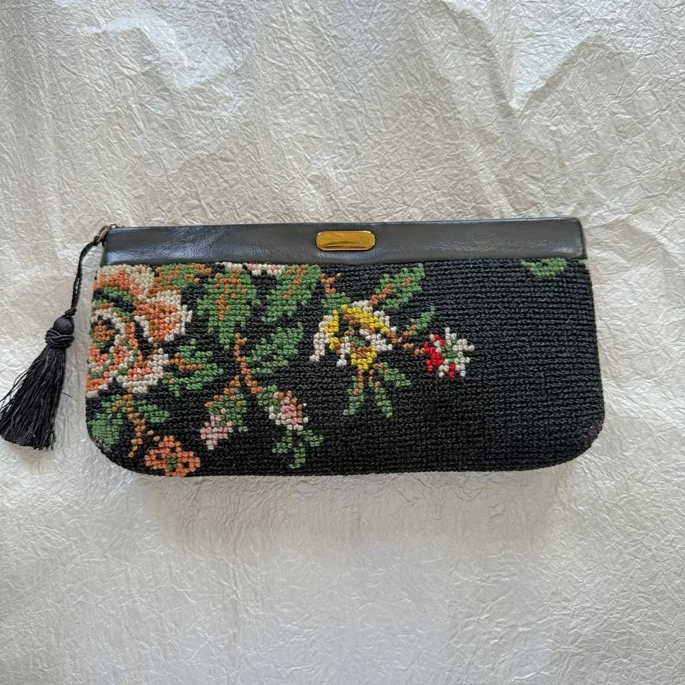 Vintage Floral Needlepoint Clutch