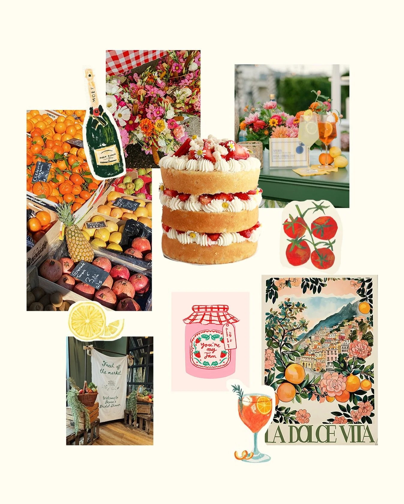 Sun, blooms &amp; market magic 🍓 🌸✨

#moodboardmonday #amarenastudio #montreal #illustrator #stationery #freshoffthemarket #bridalshower #customillustration #graphicdesign #invitationdesign