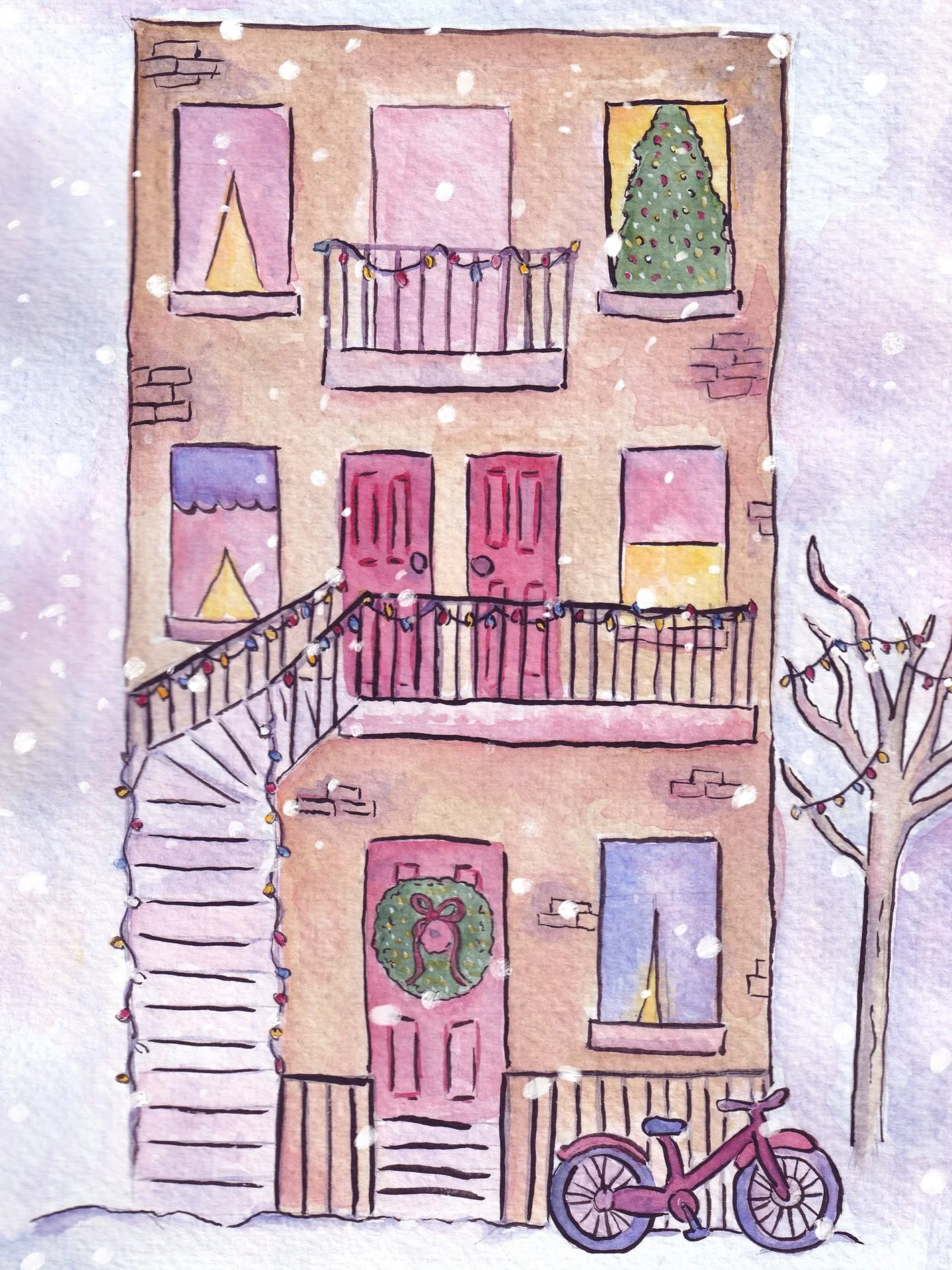 Revealing the first card of my holiday collection: No&euml;l sur le Plateau 🚲🎄✨ A little love letter to Montr&eacute;al ❤️

#illustrator #montrealartist #graphicdesign #christmascards #leplateau