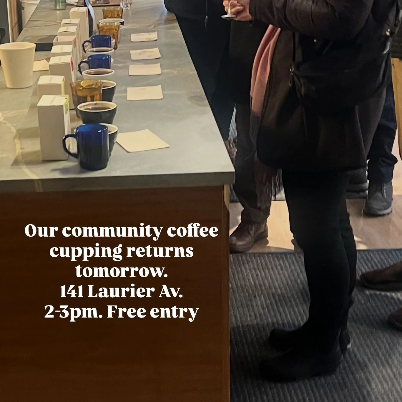 Sorry for the delay! Our community coffee tasting returns tomorrow at 141 Laurier Av. Join the team as we taste through our full range of specialty coffees. 

#ottawa #coffee #specialtycoffeeroaster
