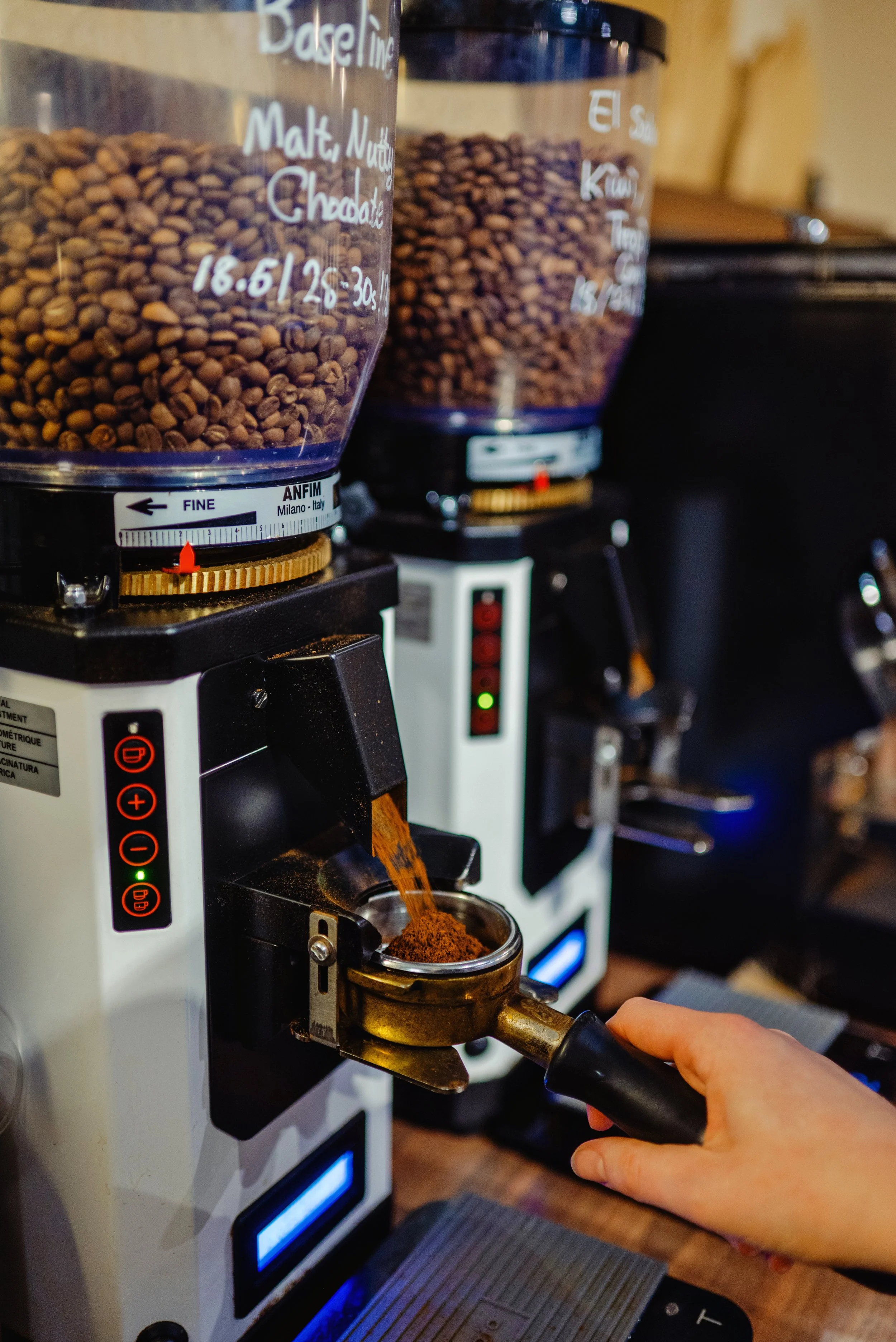 Photo of coffee beans pouring out.