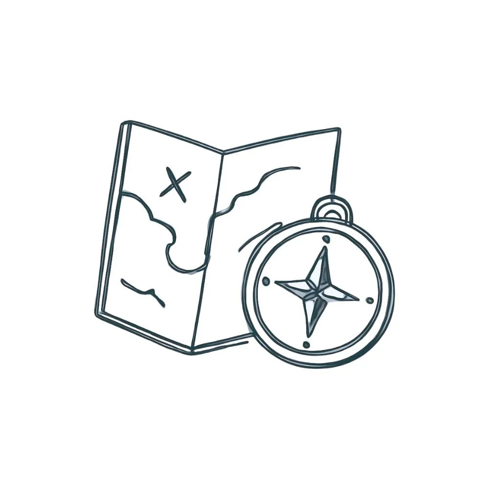 Grafik von Karte und Kompass als Symbol für die Begleitung im Website Kurs