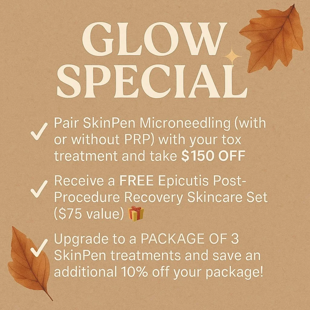 ✨ FALL SPECIAL 🍂 ✨

It&rsquo;s the season of glowing skin and cozy self care - and we&rsquo;re making it even sweeter! 🤎

Pair your SkinPen Microneedling (with or without PRP) with your tox treatment and:
✔️ Take $150 OFF your combo
✔️ Get a FREE E