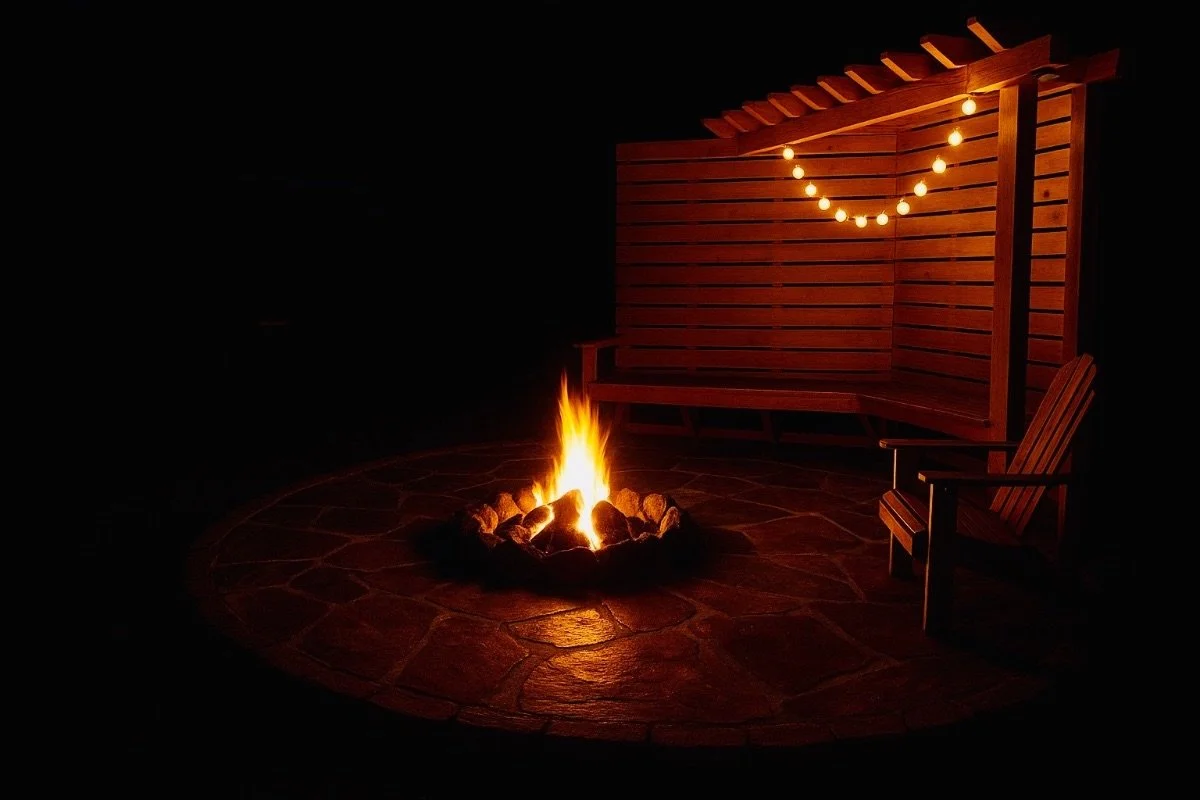 Stone fire pit installation for outdoor living space in Western North Carolina