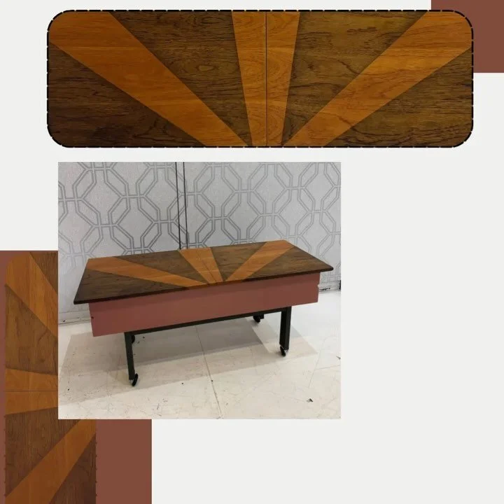 Ultimate secret chocolate box or a craft box or just a gorgeous furnishing for your hygge home. 

We got this piece in not bad nic so I had a lot of creative freedom where to go. I opted for restored teak top with a dark stain art deco fan design and