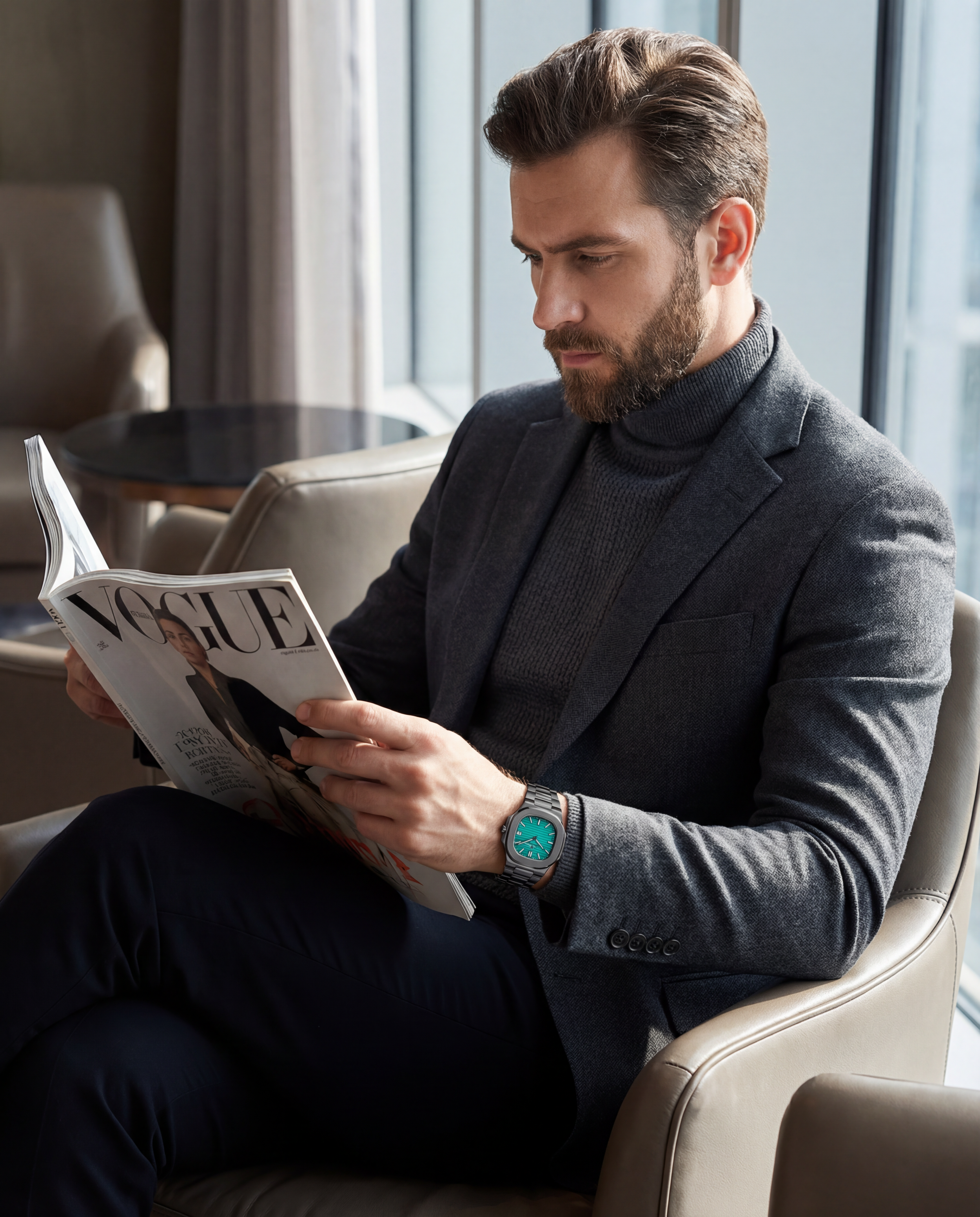 Generated with Kive.ai - Man reading vogue magazine wearing.png