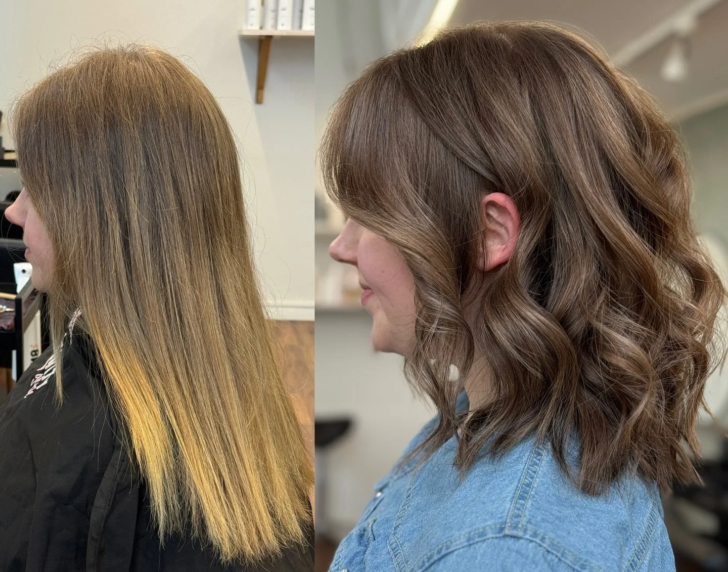 T&auml;ss&auml; hyv&auml; esimerkki siit&auml;, miten tummemmilla raidoilla saadaan syvennetty&auml; v&auml;ri&auml; pehme&auml;sti. Asiakkaalla oli nimitt&auml;in toiveena s&auml;ilytt&auml;&auml; pitk&auml; k&auml;yntiv&auml;li ja tyvikasvusta halu