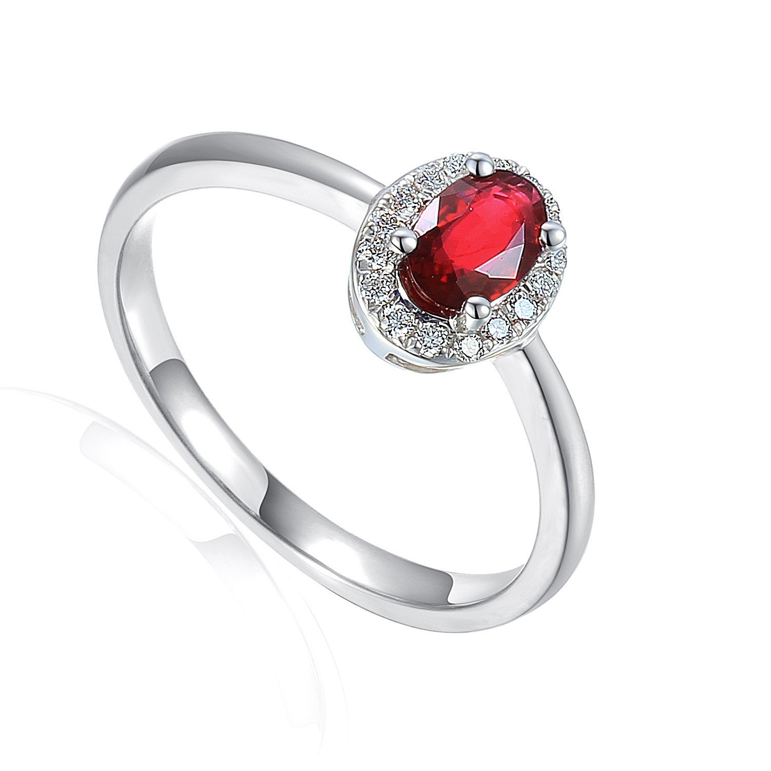 18K Oval Ruby and Diamond Halo Ring