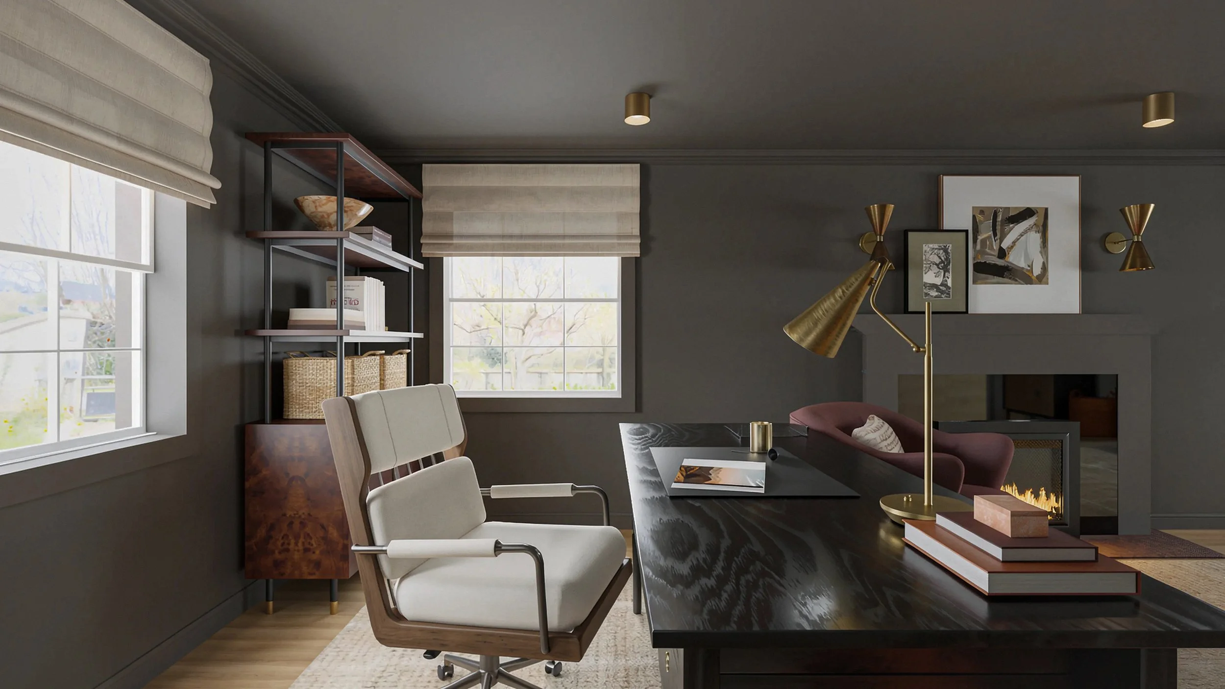 solid wood desk paired with a desk chair with great details
