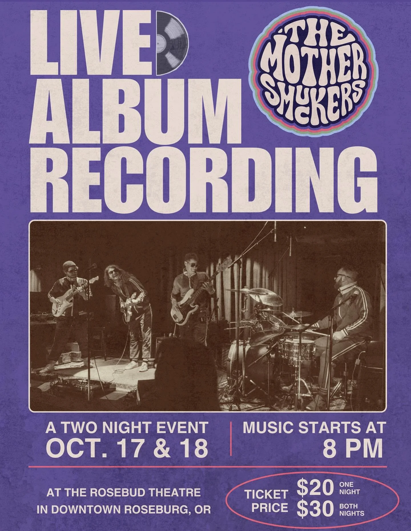 We&rsquo;re recording our debut album LIVE at The Rosebud Theatre in Downtown Roseburg October 17th &amp; 18th. 

Two Nights | Same Show

Mark your calendars for Oct. 17 &amp; 18 and tell all of your friends to come to this show and be a part of Rose