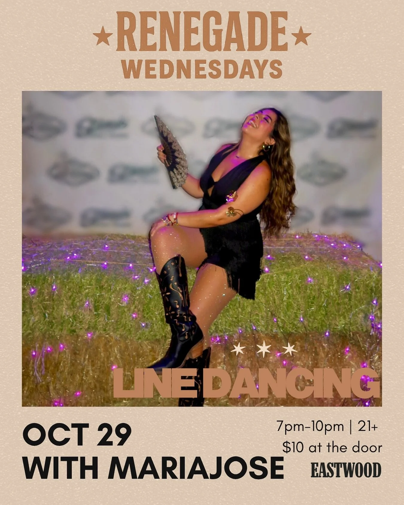 RENEGADE WEDNESDAY!!! 💃🏼✨

Start Halloweekend with line dancing with @therealmariajose this Wednesday, Oct 29! 😮&zwj;💨

📍 611 S Western
⏰ 7&ndash;10PM
💵 $10 at the door
🍻 Happy Hour all night 
🫶🏼21+