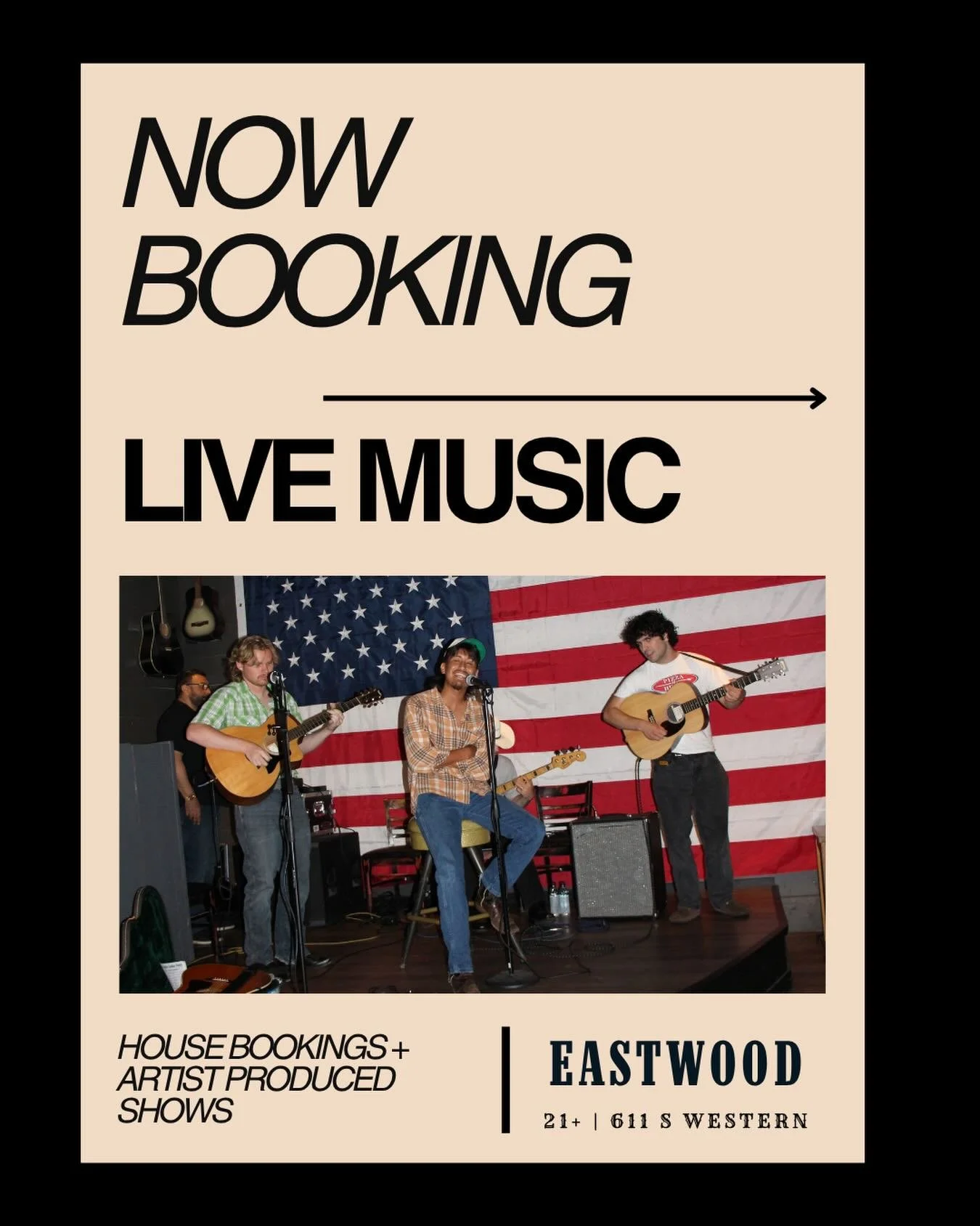 THE STAGE IS OPEN 🎸🎤🥁

Eastwood is officially booking live music &mdash; paid Friday &amp; Saturday night house shows. We&rsquo;re looking for country performers who bring the heat &mdash; lively covers, good vibes, and originals welcome.

+ weekn