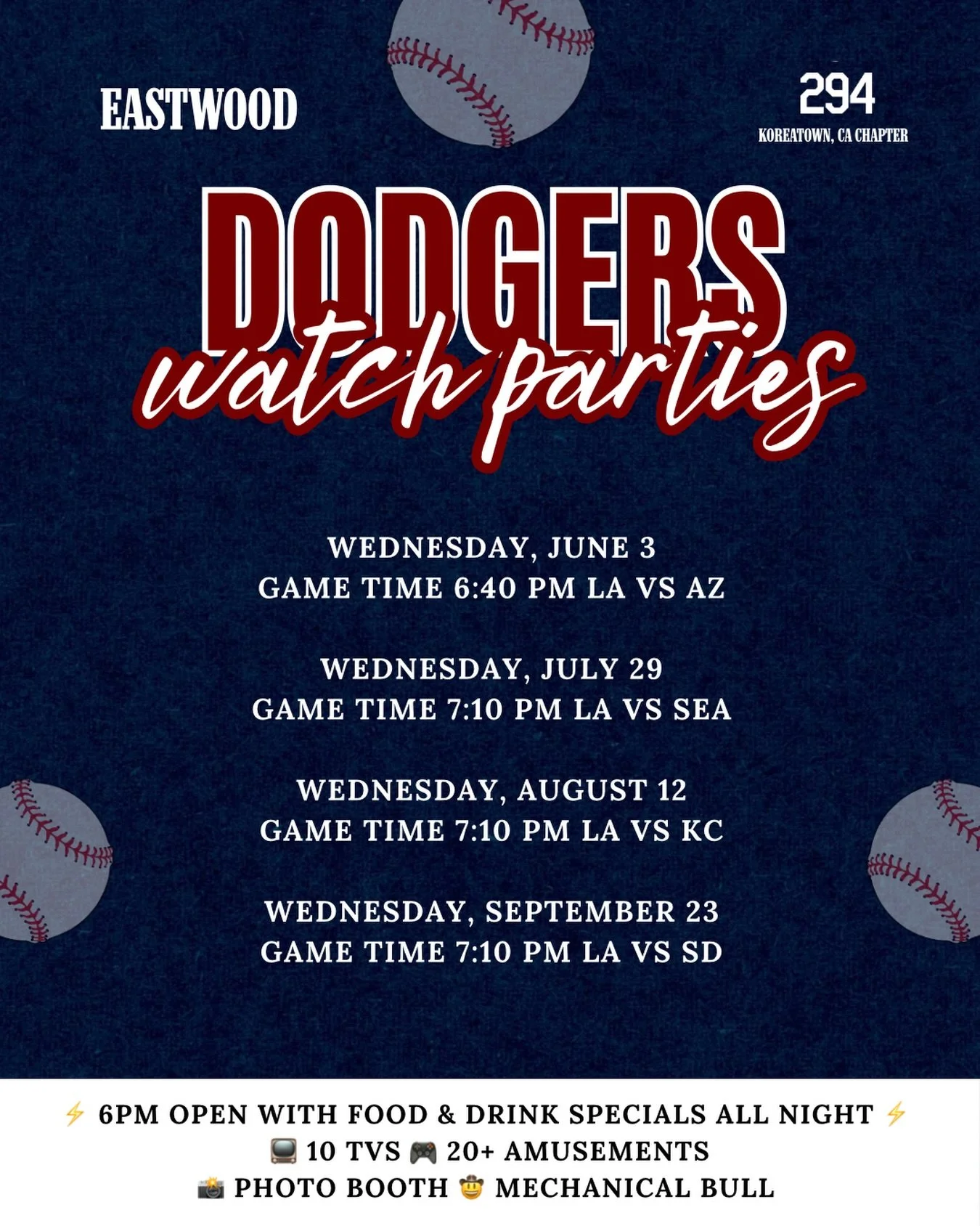 LET&rsquo;S GO DODGERS 📣

We&rsquo;re streaming games throughout the season, but we&rsquo;re making it official with our Dodgers Watch Parties presented by @pantone294 ! 🎉

📅 Save these Wednesdays:
⚡ June 3 | 6:40 PM &mdash; LA vs AZ
⚡ July 29 | 7